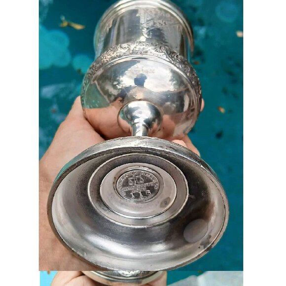 Antique Middleton Plate Co. Victorian Intricately Etched Pewter Chalice/Goblet - Picture 7 of 9